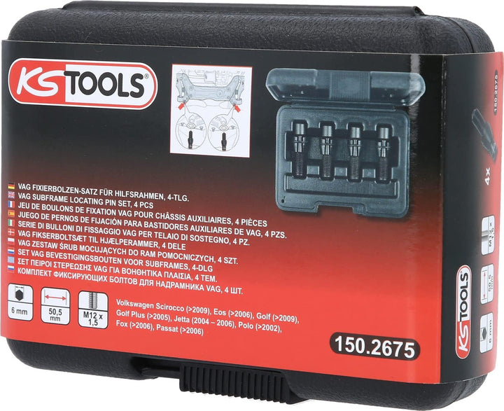 KS Tools 150.2675 VAG Fixierbolzen-Satz für Hilfsrahmen M12 x 1,5, 4-tlg.