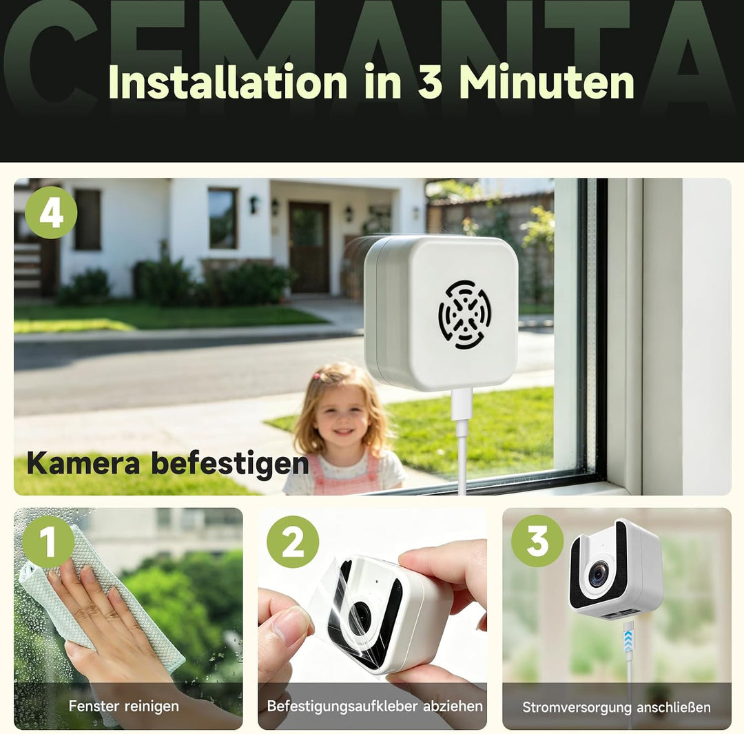 3MP Fensterkamera Überwachungskamera Innen 5G/2,4GHz WLAN | Kostenlosem Cloud-Speicherr &amp; 24/7 Aufna