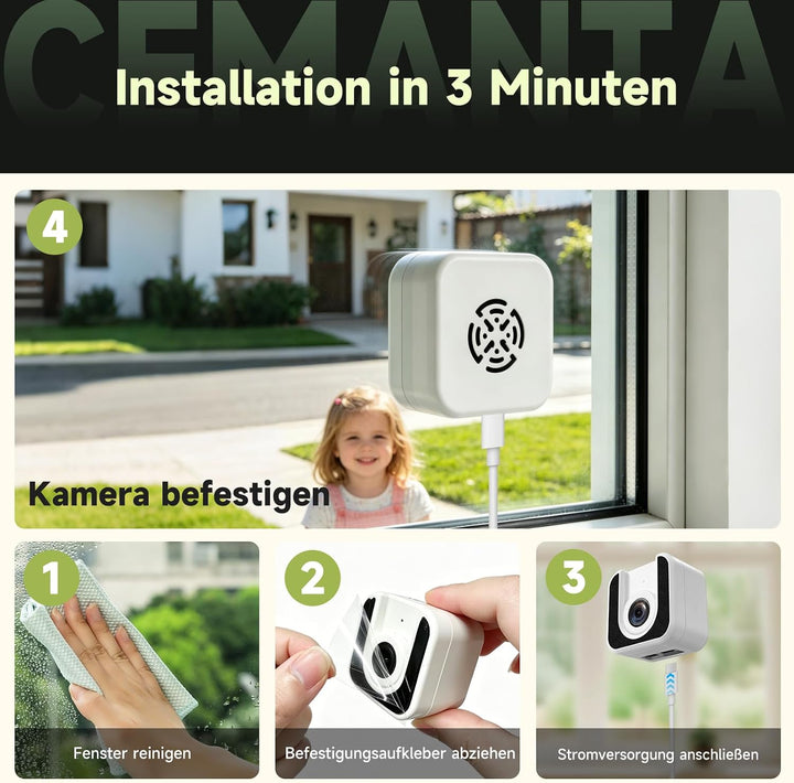 3MP Fensterkamera Überwachungskamera Innen 5G/2,4GHz WLAN | Kostenlosem Cloud-Speicherr &amp; 24/7 Aufna