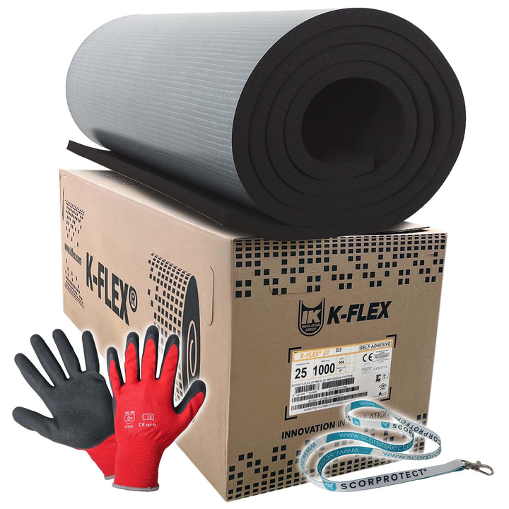 ORIGINALE K Flex ST Isolierplatte selbstklebend + Handschuhe + Scorprotect® Schlüsselband (Schwarz,