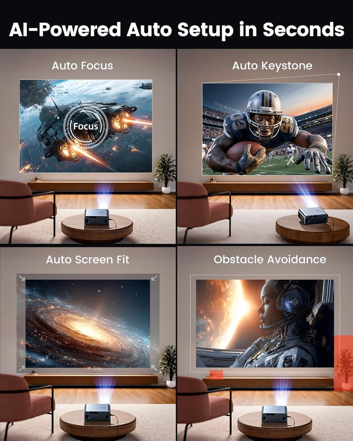 4K Beamer mit Google TV & Netflix/Disney+, Dolby Audio, 1000 ANSI Smart Beamer 4K Autofokus Trapezko