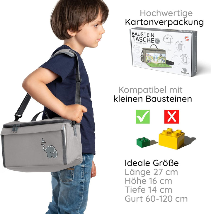 fantifant Baustein Tasche für Lego mit ausklappbarer Bauplatte kompatibel mit Lego Tasche MIT AUSTAU