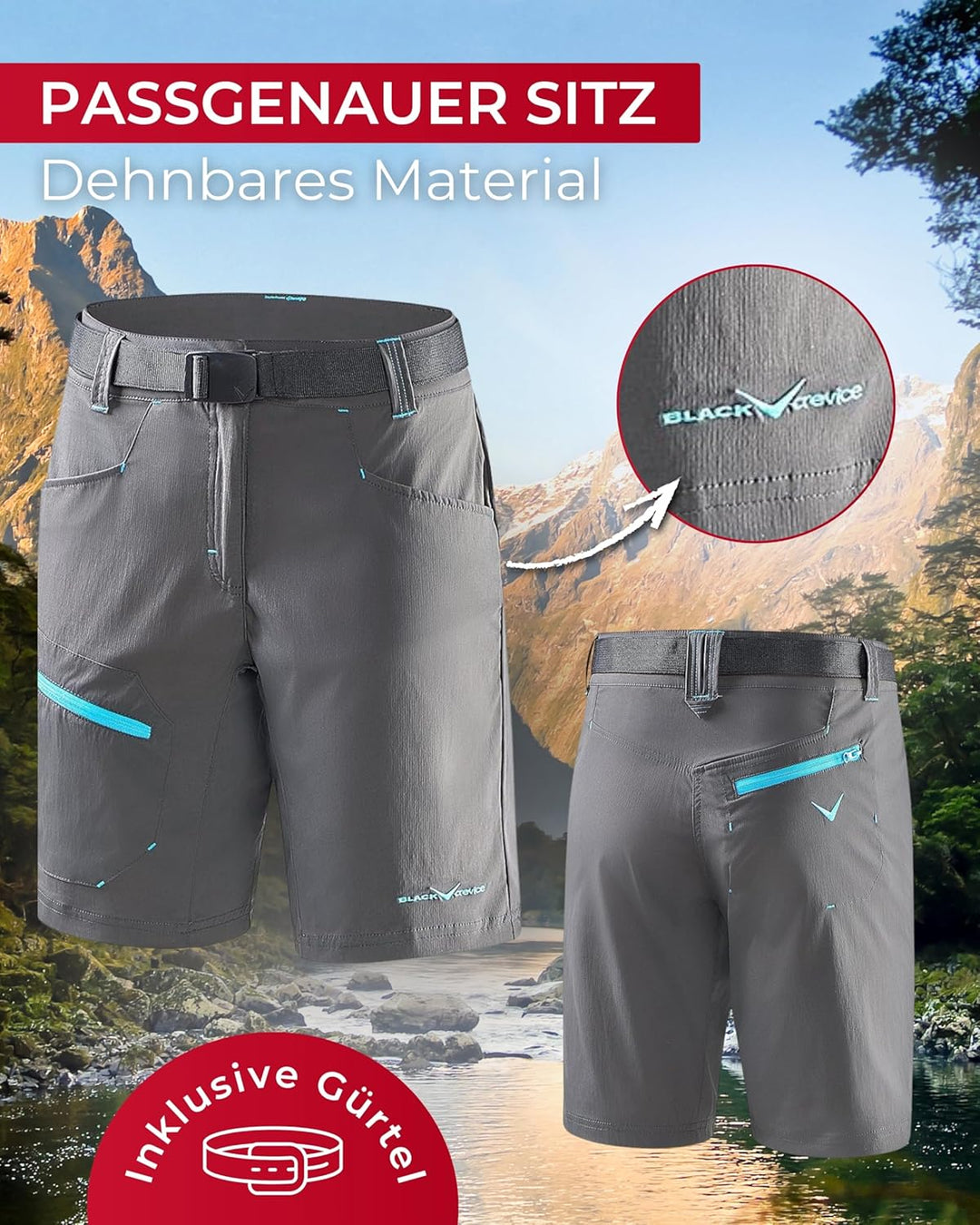 Black Crevice Trekking-Shorts Damen I Wandershorts Damen kurz I Damen Outdoor-Shorts I wasserabweise