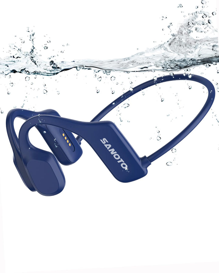 SANOTO Kopfhörer Schwimmen Bluetooth 5.2 &amp; MP3 Player, Blau | Open Ear Knochenschall, IP68 Unterwass