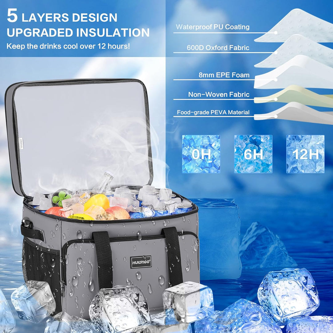 Hulongo Kühltasche Isoliert Kühltasche Wasserdicht Picknick Doppel-Thermotasche für Camping, Reisen,
