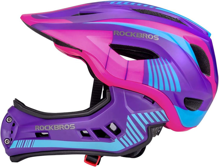 ROCKBROS Kinderhelm Integriert Fahrradhelm Kinder Jugend Fullface Helm mit Abnehmbarem Kinnschutz BM