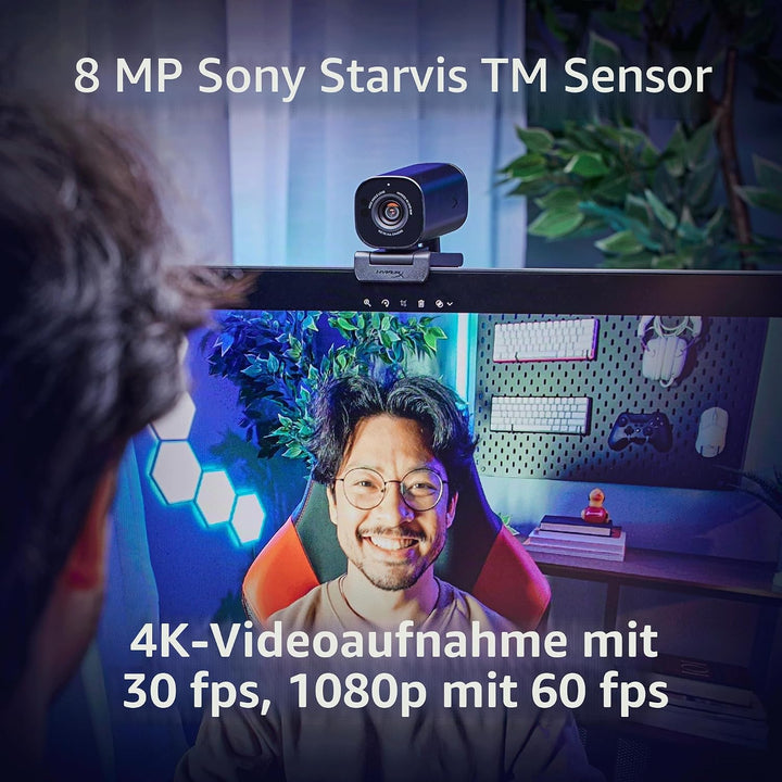 HyperX Vision S – Webcam, 4K-Videoaufzeichnung @ 30 fps, 90° Sichtfeld, reaktionsschneller Autofokus