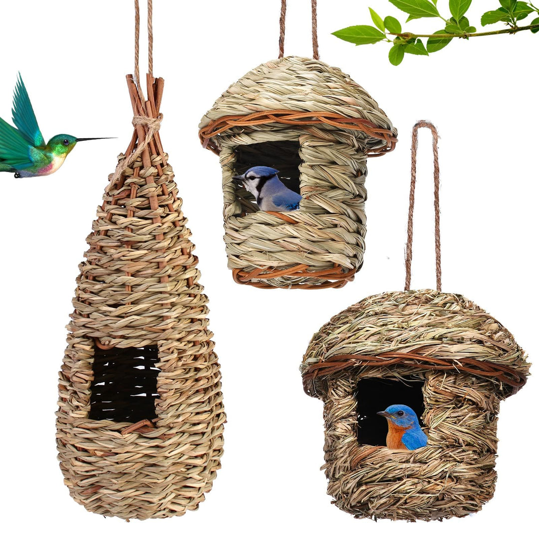 3 Pcs Vogelhäus Aufhängen, Gras Bird Nest Hängendes Vögel Haus, Wildvogelnest Den Aussenbereich Gras