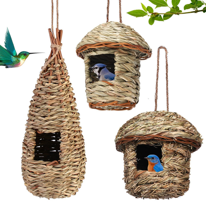 3 Pcs Vogelhäus Aufhängen, Gras Bird Nest Hängendes Vögel Haus, Wildvogelnest Den Aussenbereich Gras