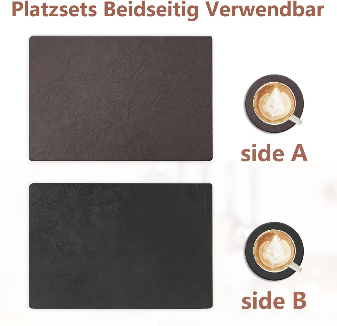 Heli MAIO 4er Set Tischset aus Leder-Imitat，Platzsets abwaschbar und wasserdicht，Platzdeckchen Leder