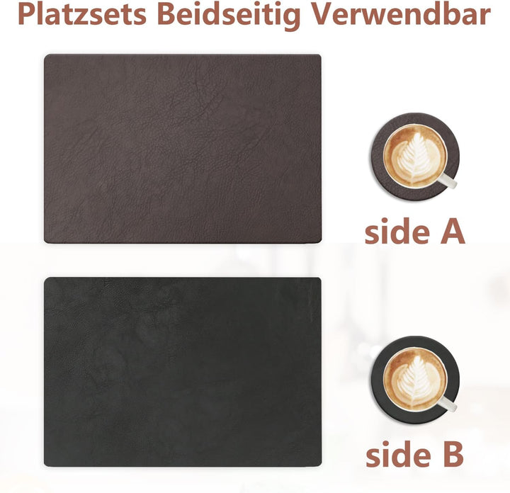 6er Set Tischset aus Leder-Imitat，Platzsets abwaschbar und wasserdicht，Platzdeckchen Lederoptik mit