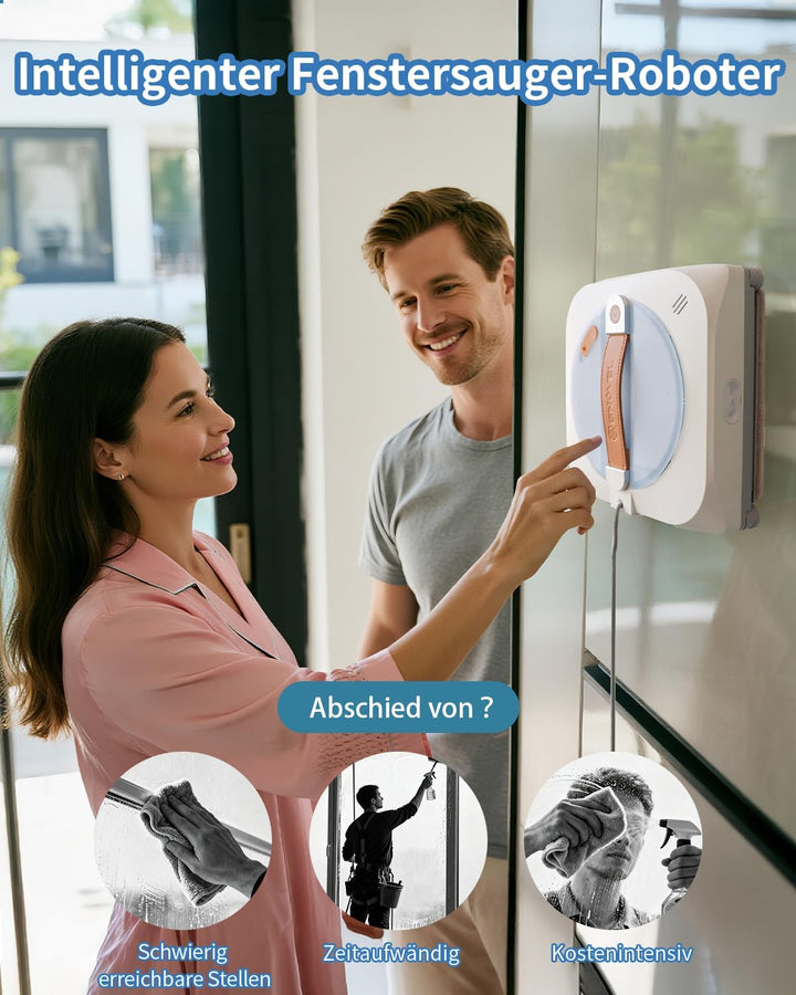 Starker Fensterroboter mit 8000Pa Saugkraft, 4-in-1 Reinigungsmodi, 15-Fach Sicherheitssystem & 180m