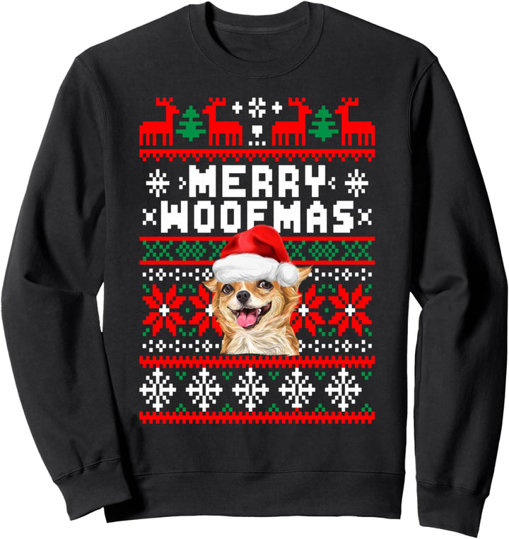 Chihuahua Merry Woofmas Weihnachten Ugly Christmas Hunde Sweatshirt