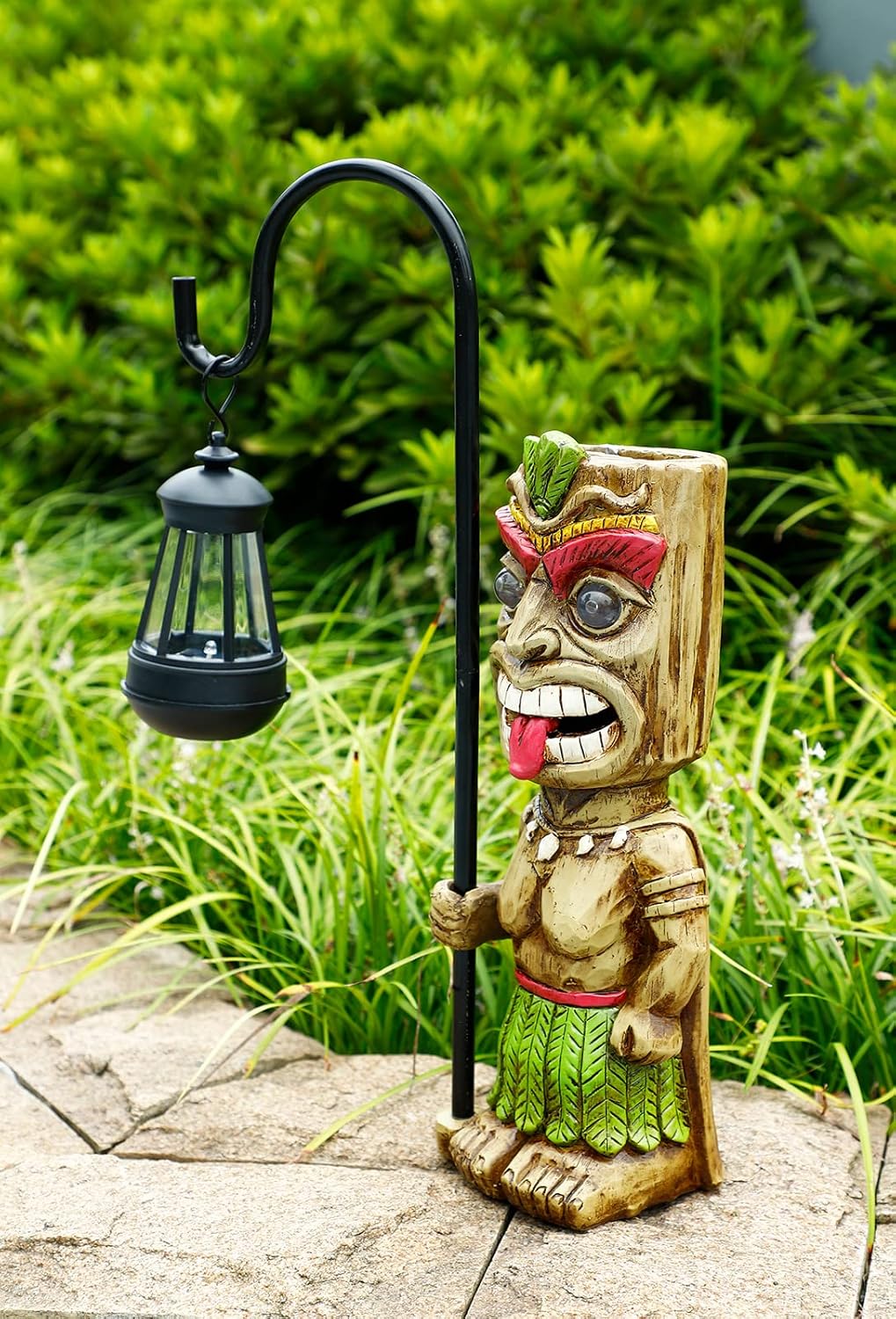 MIBUNG Verbesserte Tiki Dekor Gartenstatue, Grosse Tiki Figur mit Solar Laterne Lichter, Hawaiian Tr