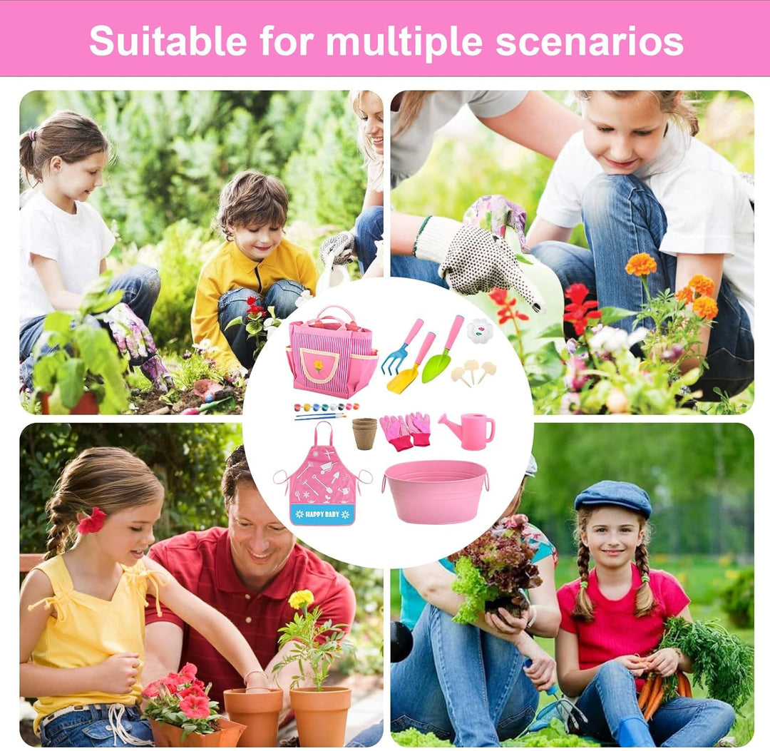 Kongou Gartengeräte-Set für Kinder, Garten-Set für Kleinkinder,19 Stück Gartenhandwerkzeuge | Tragba