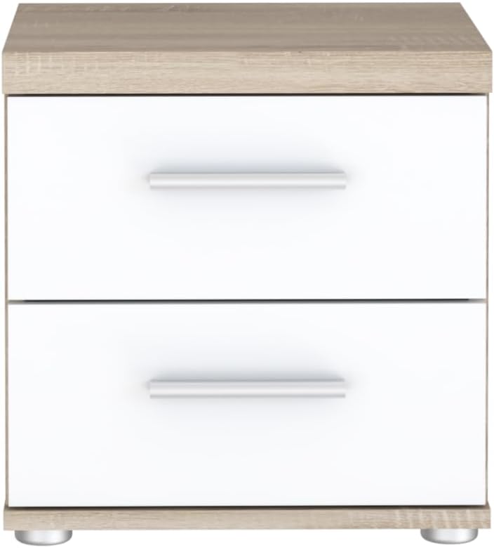 FORTE Winnie Nachttisch mit 2 Schubladen, Holzwerkstoff, Sonoma Eiche / Weiss, B x H x T: 37,6 x 38,