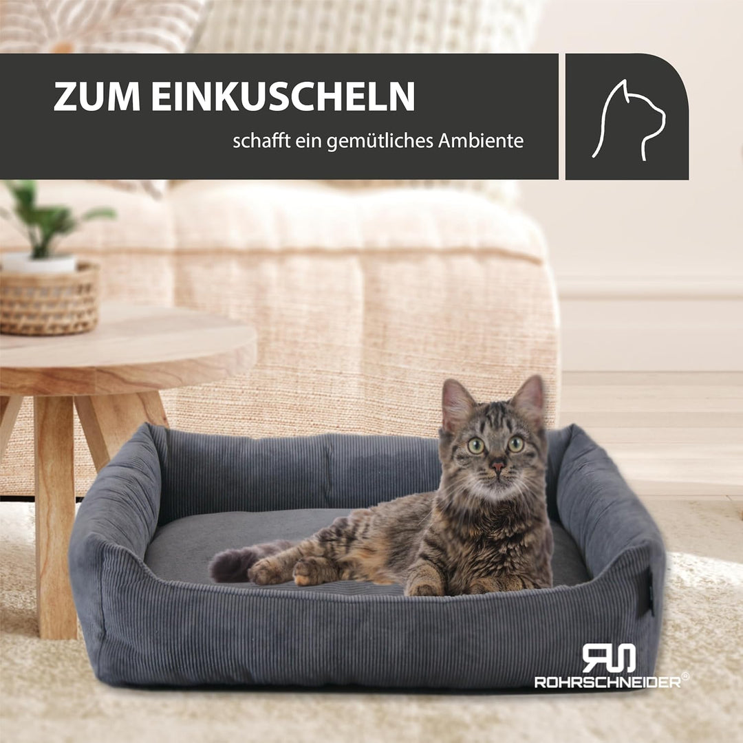 Rohrschneider Katzenbett Cordstoff mit Spielkugelset (Anthrazit, feiner Cordstoff) Anthrazit feiner