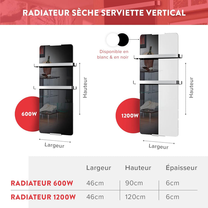 CHEMIN'ARTE Badheizkörper Elektrisch 1200W, Handtuchwärmer Elektrisch, Handtuchtrockner Elektrisch,
