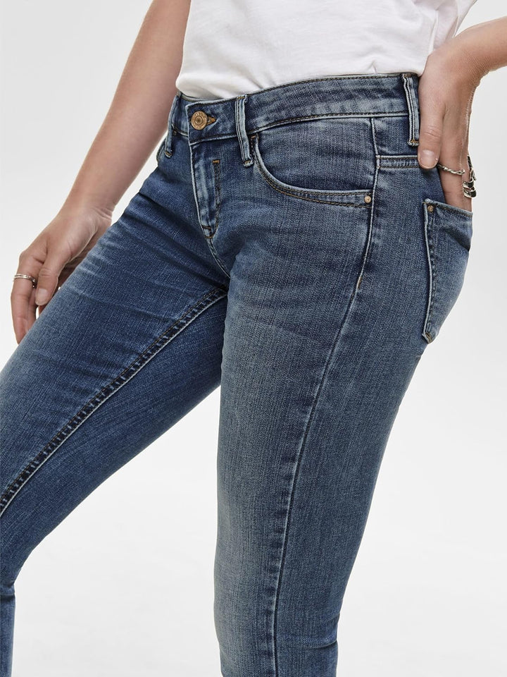 ONLY Female Skinny Jeans ONLCORAL Sehr niedrige Taille Skinny Fit Jeans 25W / 32L Dark Blue Denim Da