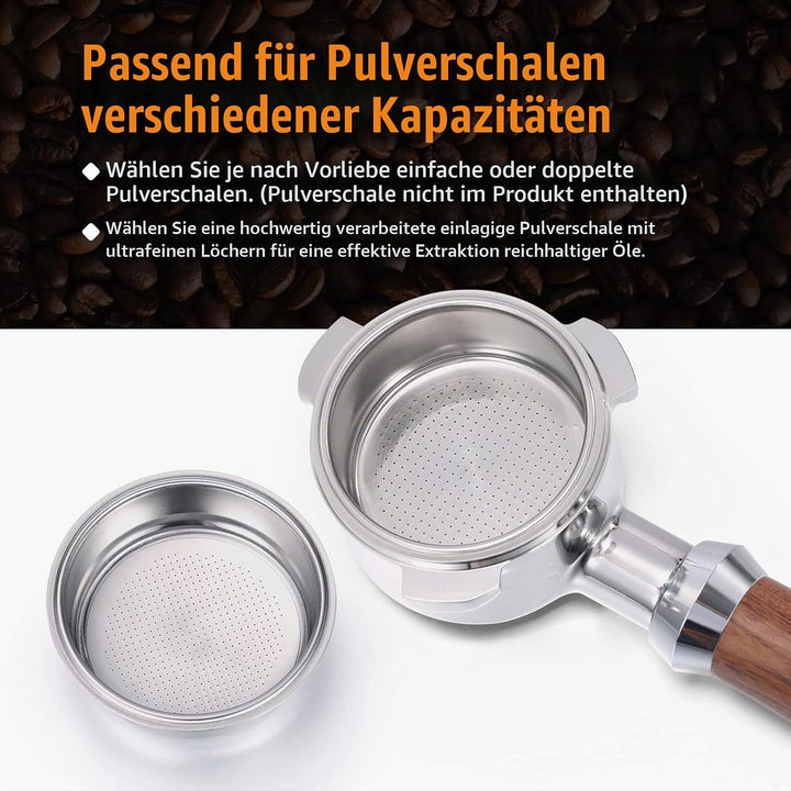 Aoresac Siebträger 51mm aus Massivholz, Bodenloser Siebträger 51mm mit 2 Filterkörben, Ersatz für De