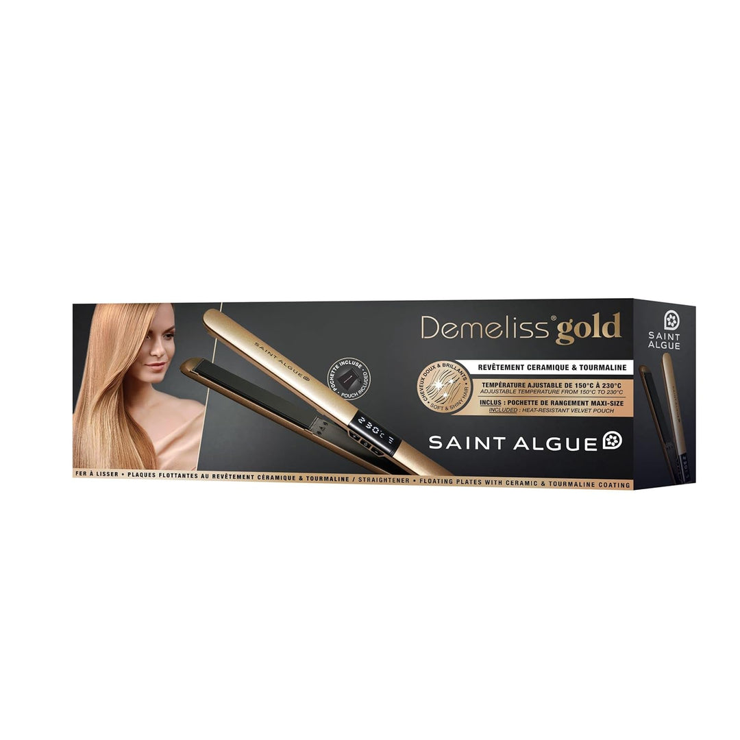 Demeliss Saint Algue GOLD Glätteisen – Dünne Keramikplatten mit Turmalin – Temperatur 150–230 °C – G