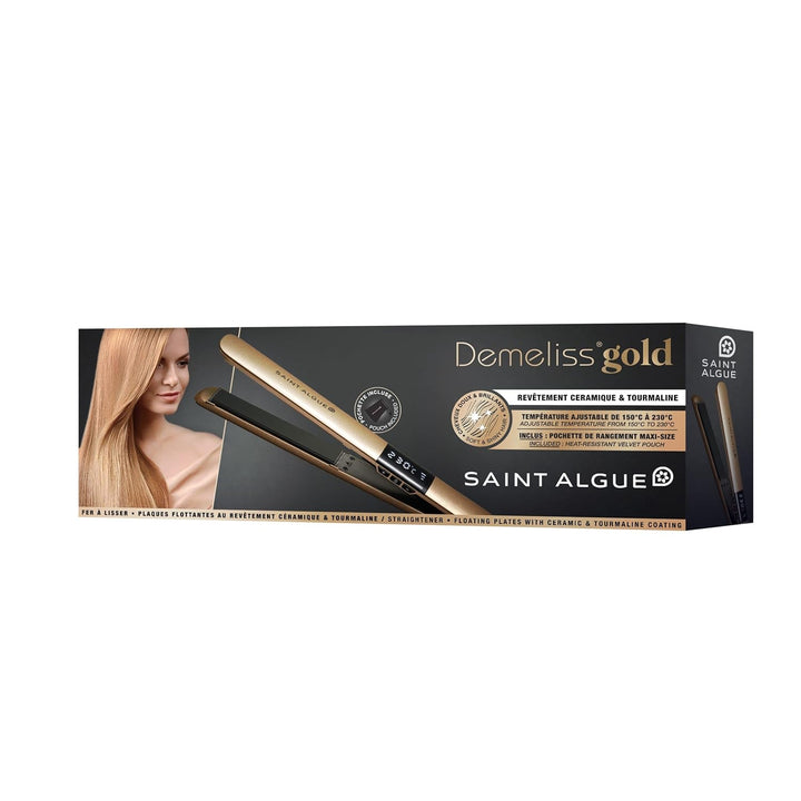 Demeliss Saint Algue GOLD Glätteisen – Dünne Keramikplatten mit Turmalin – Temperatur 150–230 °C – G