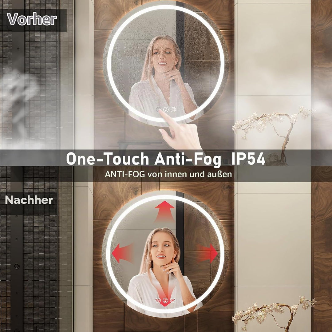 60cm Rund Bluetooth Spiegel Badezimmerspiegel mit Beleuchtung | Spiegel mit Beleuchtung, Wandspiegel