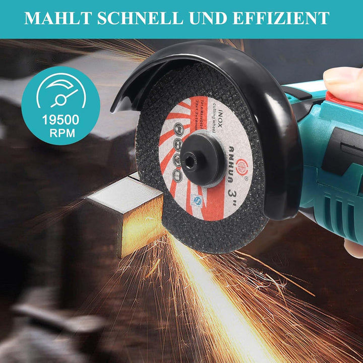 Mini Akku Winkelschleifer 12V, 76mm (3 Zoll) Bürstenloser Trennschleifer mit 2x 1500mAh Akku & 8 Sch