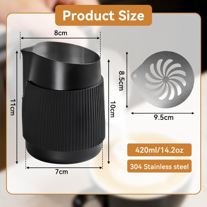 Becher Milchkännchen Edelstahl Milchaufschäumkrug Aufschäumkännchen 420ml/14OZ Milchkanne Schwarz Mi