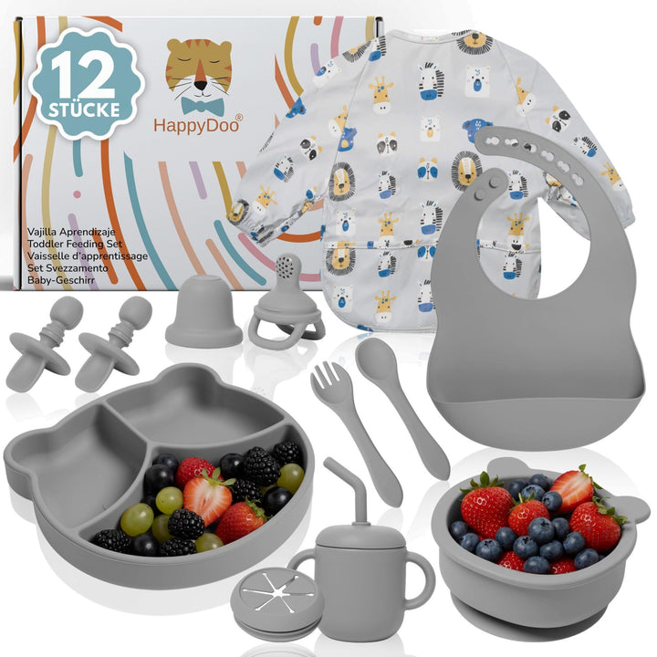 Baby Geschirrset | 12 Stücke | Baby Teller Set | Baby Geschirrset mit Saugnapf | Baby Geschirr | BPA