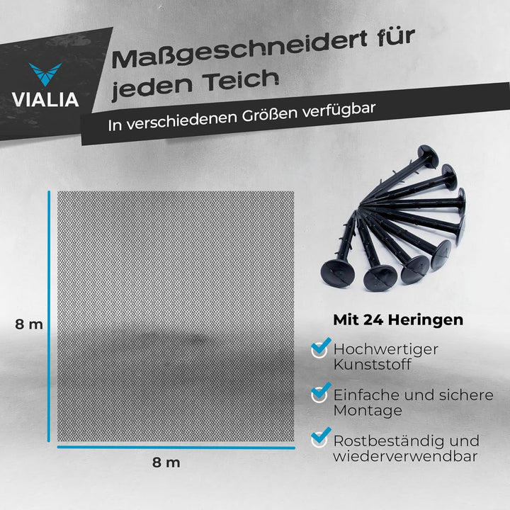 Teichnetz 8x8m | Robuste Teichabdeckung als Schutz vor Laub & Reihern | Witterungsbeständig & Reissf