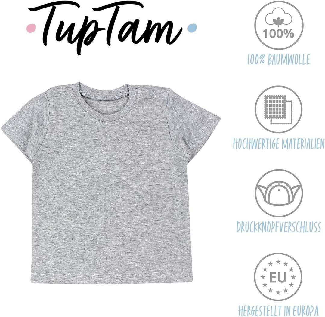 TupTam Baby Jungen Kurzarm T-Shirt mit Aufdruck Unifarben Sterne Streifen 5er Set 68 Blau Grau Mix J