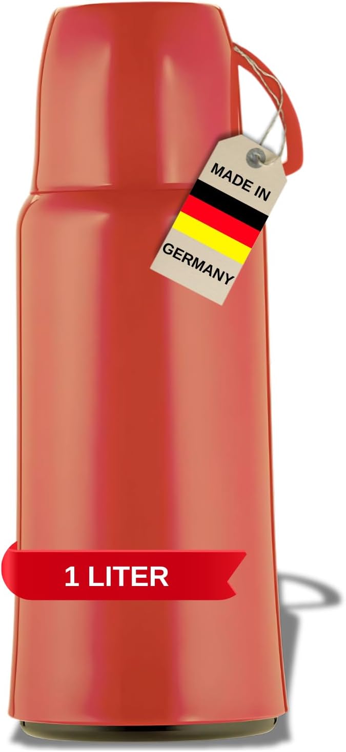 Helios Elegance Thermoskanne Rot 1,0 l – 6h Heiss - Hält Getränke heiss & kalt - Robustes Design - I