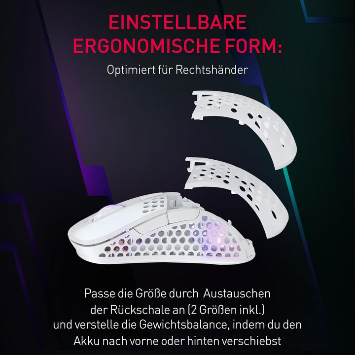 Xtrfy M4 Kabellose ultraleichte Gaming-Maus, RGB, verstellbare Form, 2,4 GHz, verzögerungsfrei, kabe