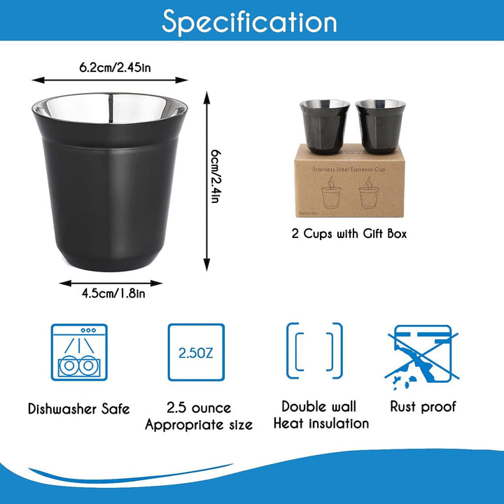 Easyworkz Espressotassen aus Edelstahl, doppelwandig, isoliert, Demitasse-Tassen, 2er-Set, hitzebest