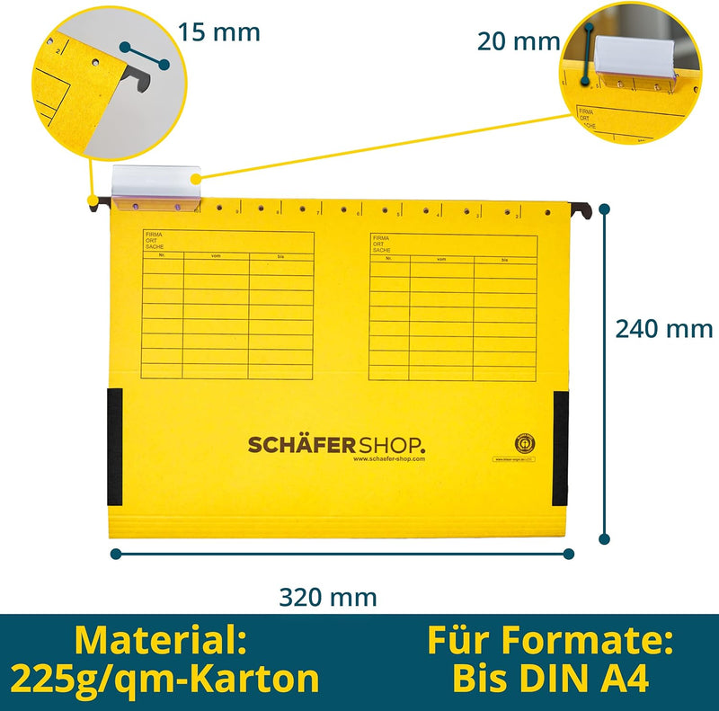 SCHÄFER SHOP Hängetaschen bunt – A4 Hängeregister Hängemappen mit Leinenfröschen, inkl. Vollsichtrei