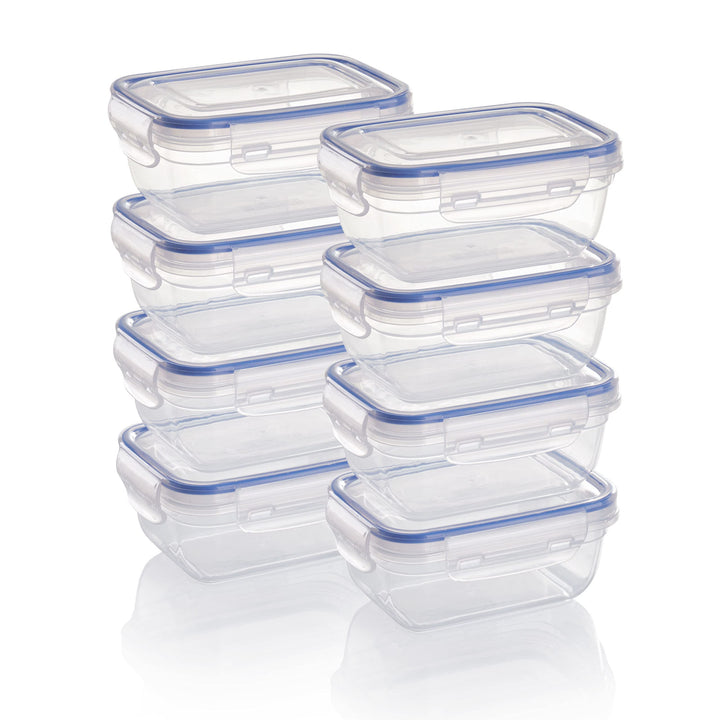 Grizzly Kunststoff Frischhaltedosen Set, 8x Vorratsdosen mit Deckel, rechteckig, stapelbar, bruch-,