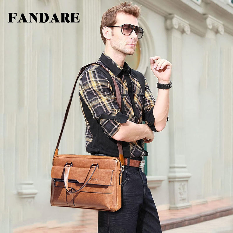 FANDARE Herren Laptop Handtasche Business Aktentasche PU Leder Arbeitstasche Umhängetasche Henkeltas