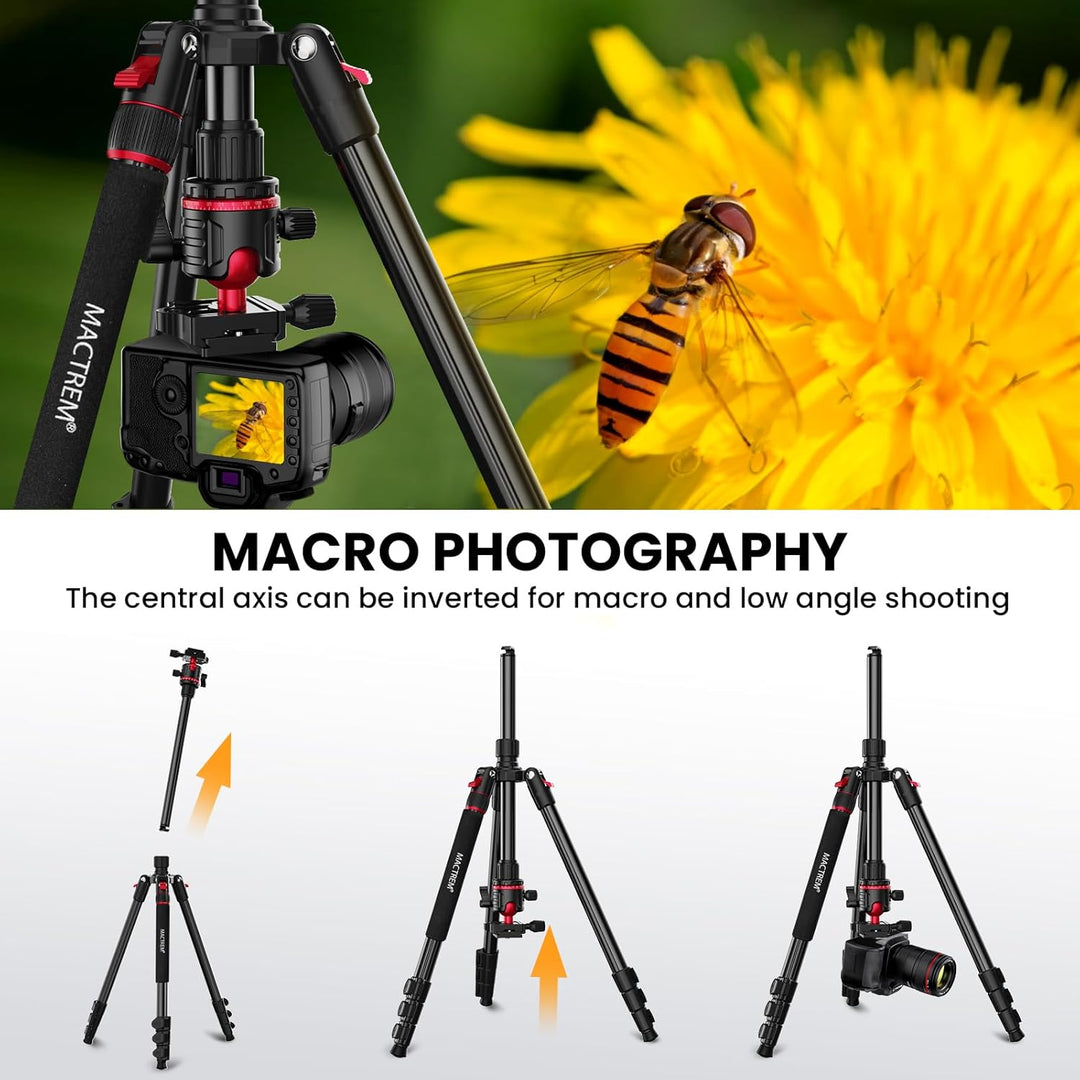 MACTREM Kamerastativ, 74 Zoll/187cm Aluminium Reisestativ & Einbeinstativ mit 360°Kugelkopf, leichte