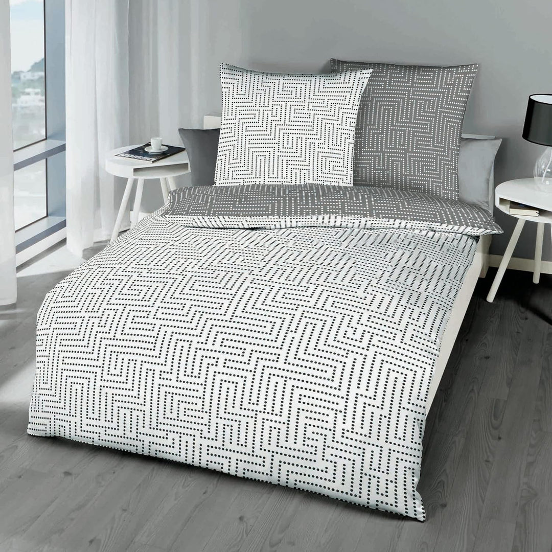Kaeppel Wende- Bettwäsche Mako-Satin grau-weiss Grösse 135x200 cm (80x80 cm) 135 x 200 cm Grau-weiss