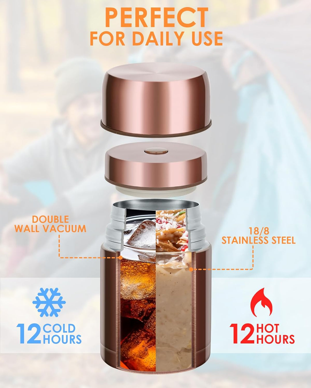 ZWOOS 800 ml Thermobehälter für Essen, 316 Edelstahl Wärmebehälter für speisen, Auslaufsicher Thermo