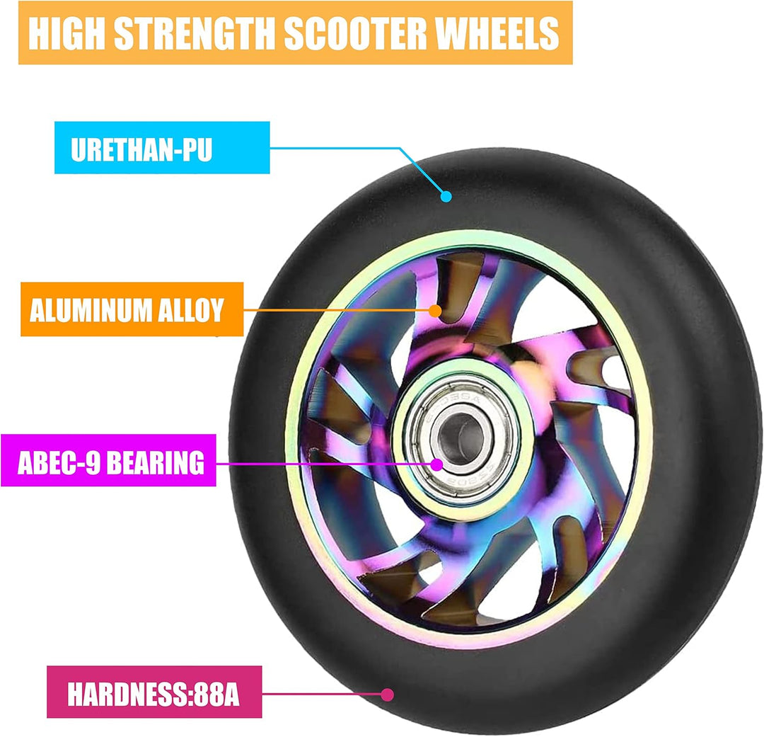Yungeln 2 Stück 110mm Stunt Scooter Ersatzräder 110 x 24mm 88A Vollreifen mit ABEC-9 Lager kompatibe
