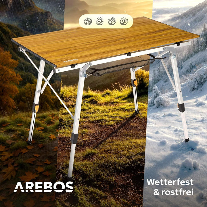 Arebos Campingtisch faltbar 90 x 51,5 cm | Klapptisch höhenverstellbar 47-69 cm | Camping Zubehör, G