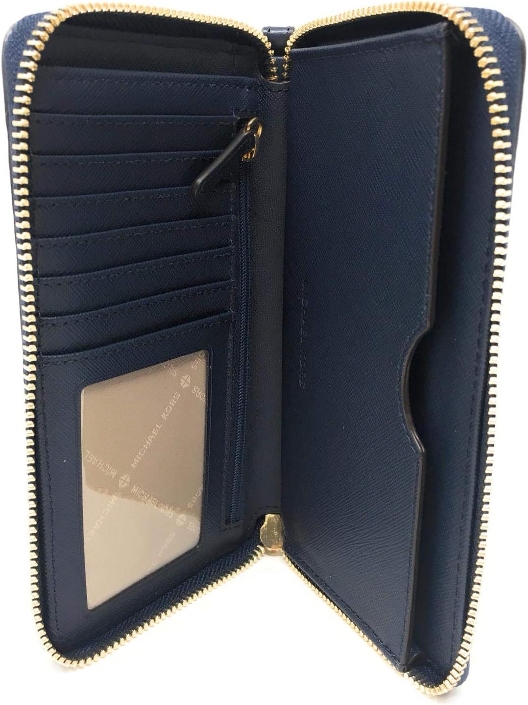 Michael Kors Jet Set Travel Large Flat Multifunction Phone Case Wristlet Pebble Leather Blau, Blau