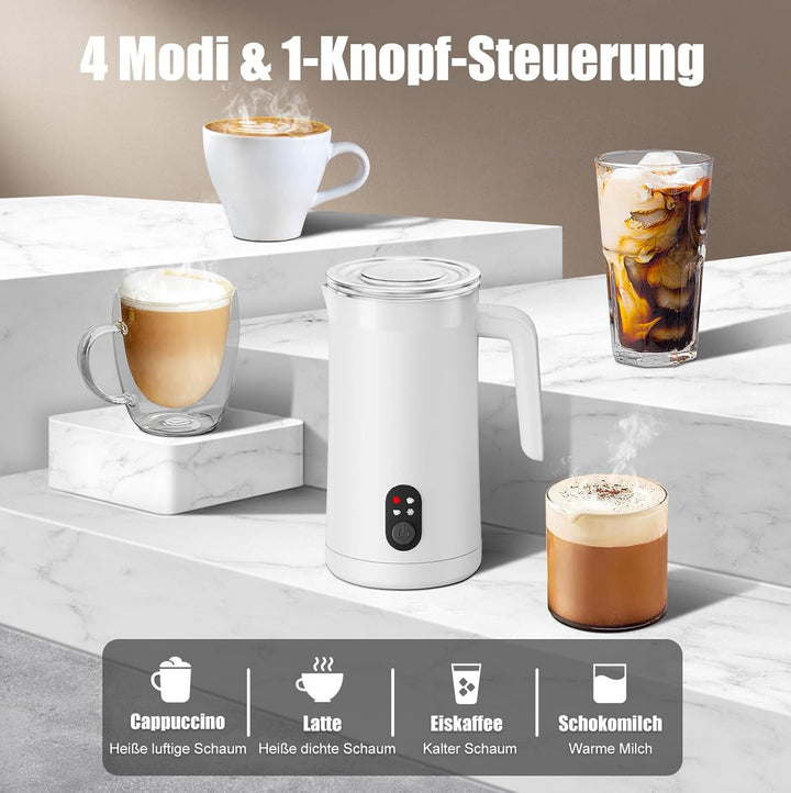 Milchaufschäumer, 400 ml Milchaufschäumer Elektrischer 4-in-1 für Heissen und Kalten Milchschaum, Au