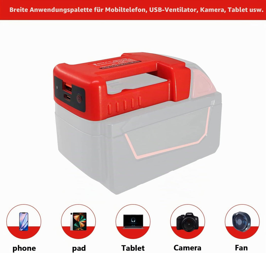 TPDL 2 Pack USB Ladegerät Adapter für Milwaukee M18 18V Akku, mit Typ-C PD 18W Schnellladeanschluss