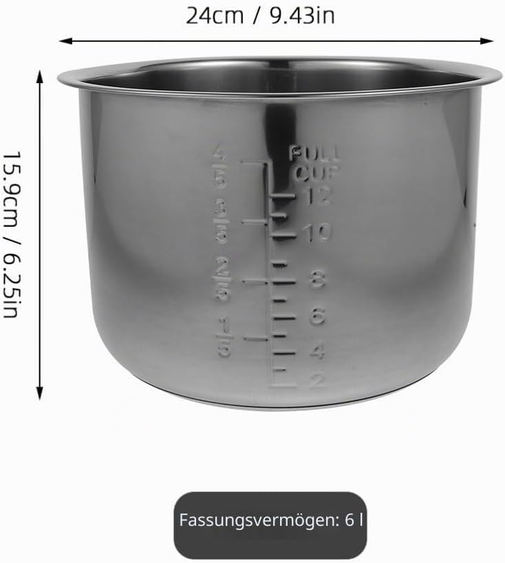Alipis Innenkochtopf 6 L Edelstahl Reiskocher Innentopf Ersatz Antihaftbeschichteter Tankeinsatz Beh