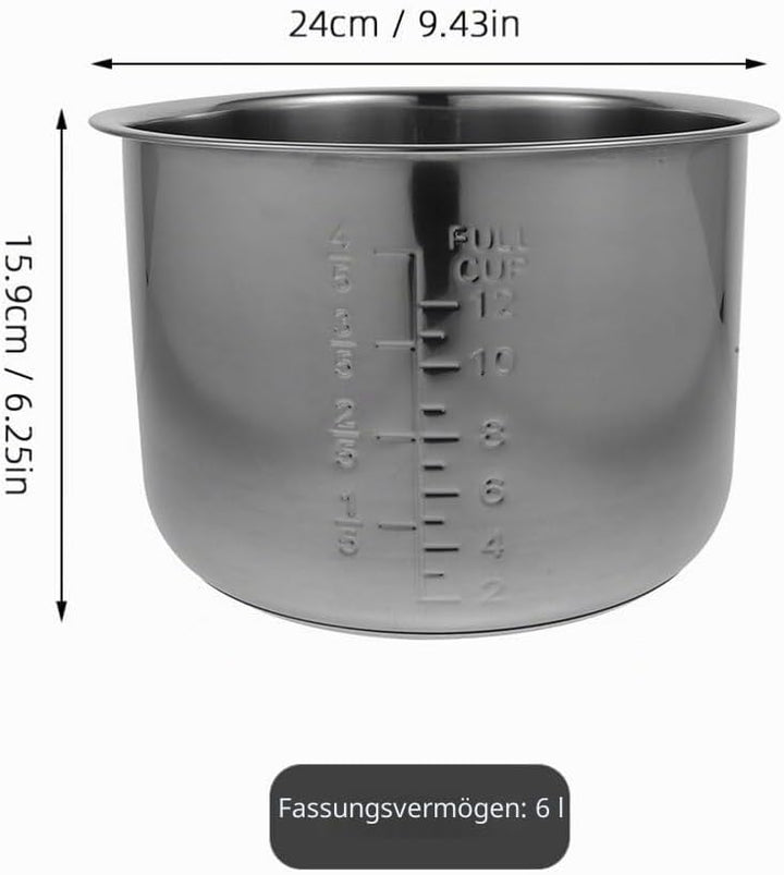 Alipis Innenkochtopf 6 L Edelstahl Reiskocher Innentopf Ersatz Antihaftbeschichteter Tankeinsatz Beh
