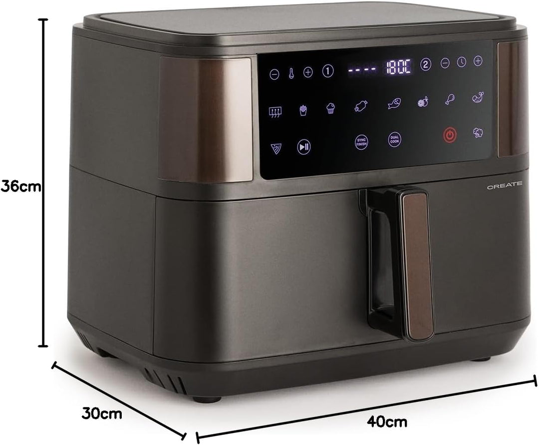 CREATE/FRYER AIR DUAL/Heissluftfritteuse 10L mit Trennwand Schwarz/Fassungsvermögen 7-8 Portionen, M