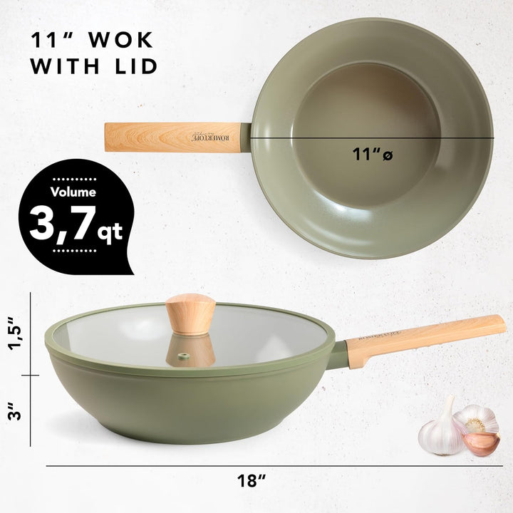 Romertopf Wok 28 cm mit Glasdeckel, 3,52 l Fassungsvermögen, Aluminium mit Keramik Antihaftbeschicht